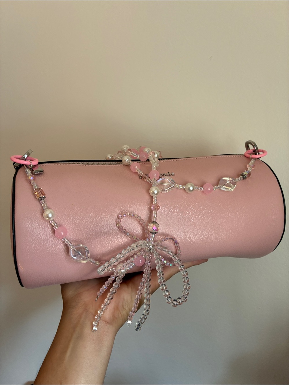 Pink Beaded Crystal Long Crossbody Strap